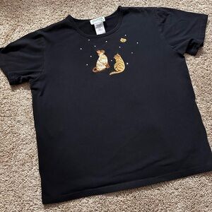 Vintage 100% Cotton Short Sleeve T-Shirt With Orange Cats Embroidered Size L